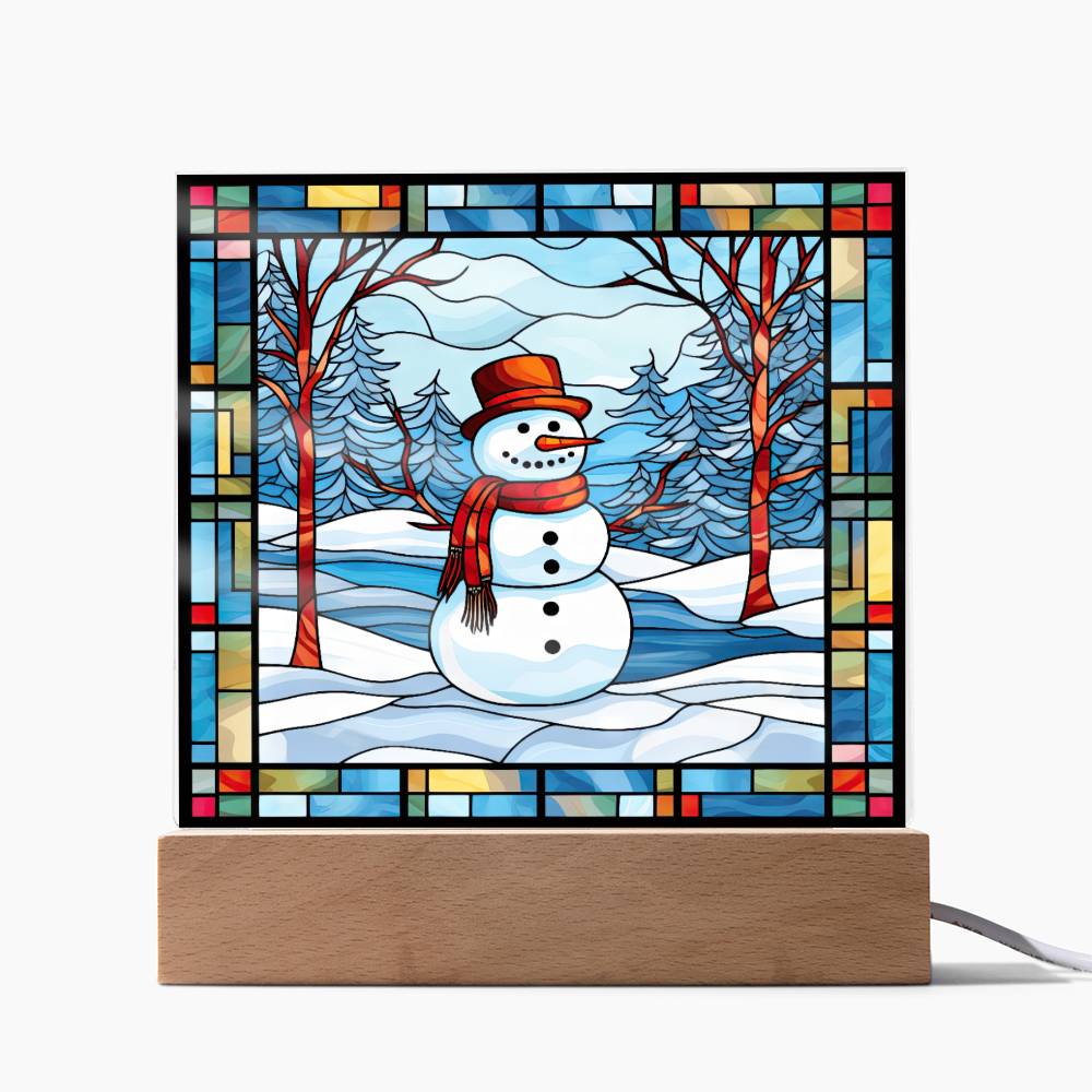 square-stained-glass-snowman (7) Sublimation Stained Glass Square Acrylic Plaque