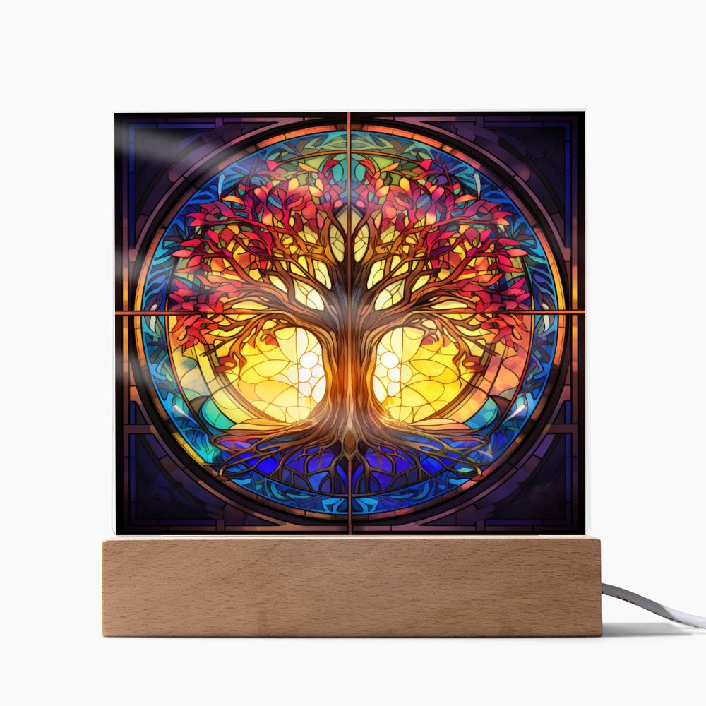 Tree of Life Stained Glass Sublimation Square Acrylic Plaque