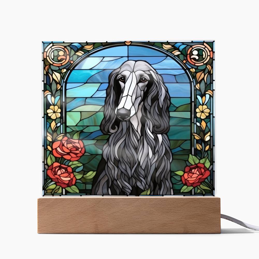 Grey Afghan Hound Dog Acrylic  Square Plaque, Pet Memorial