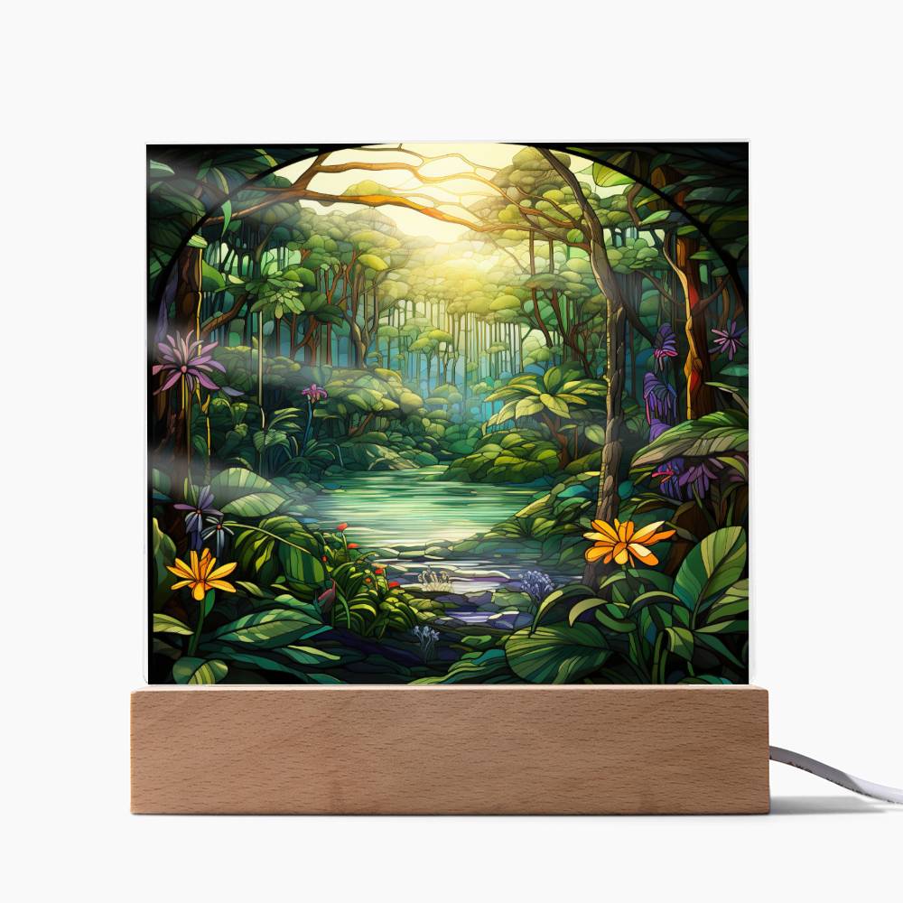 Tropical Rainforest Stained Glass Sublimation Square Acrylic Plaque