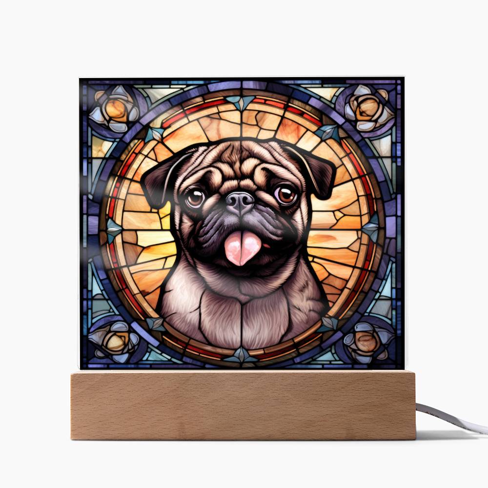 Pug2 Dog Acrylic  Square Plaque, Pet Memorial