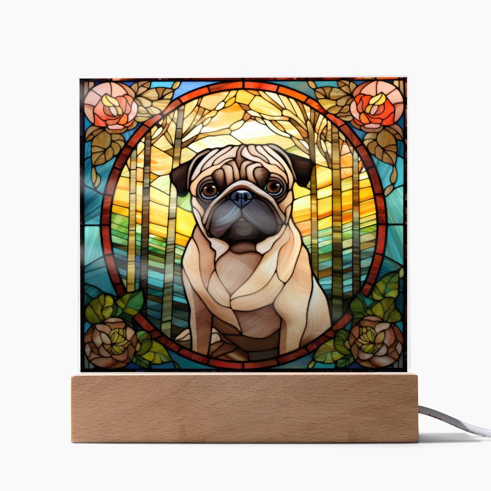 Pug Dog Acrylic  Square Plaque, Pet Memorial