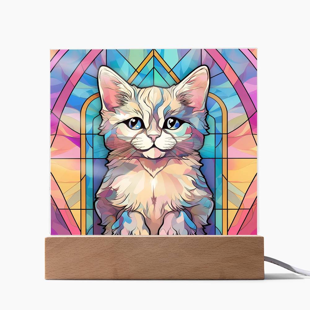 Kitty Cat Sublimation Stained Glass Square Acrylic Plaque