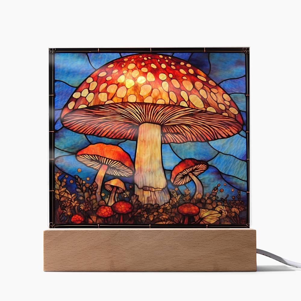 Mushroom Stained Glass Sublimation Square Acrylic Plaque