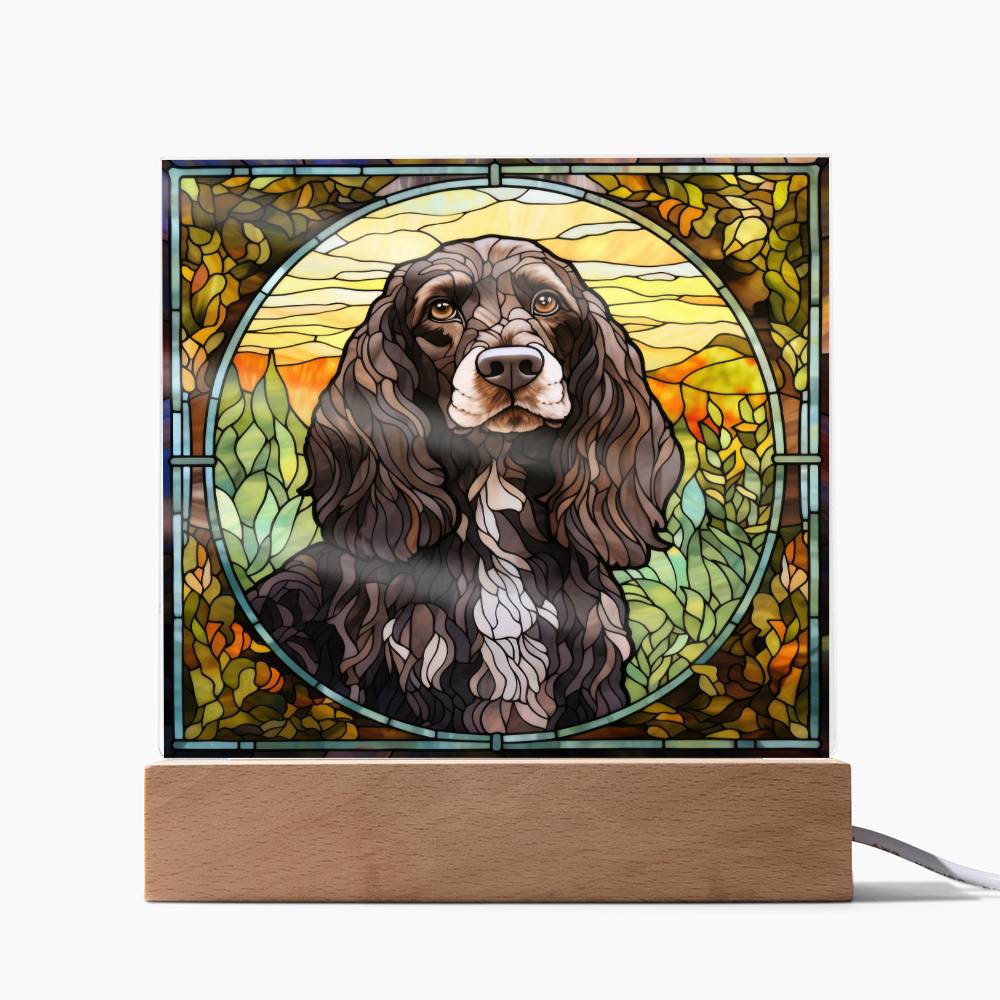 Grey English Cocker Spaniel Dog Acrylic  Square Plaque, Pet Memorial