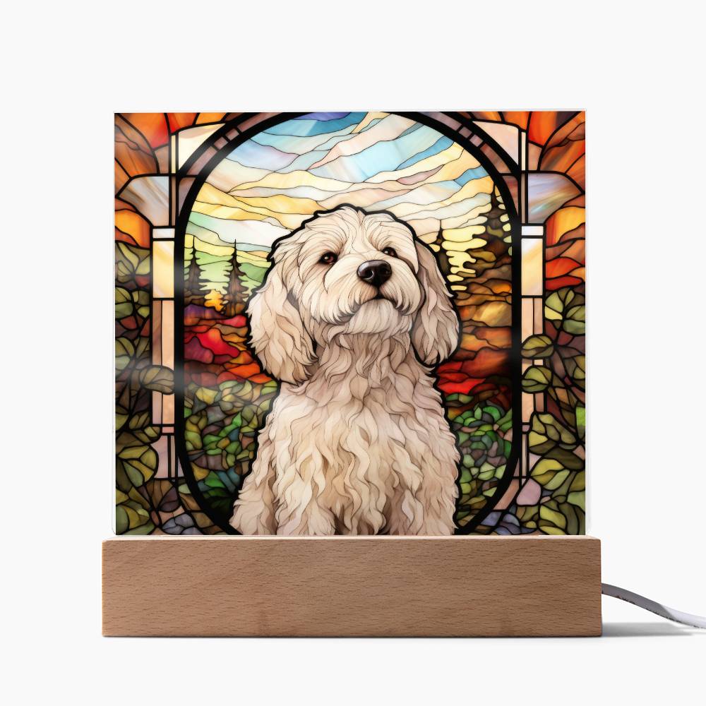 White Labradoodle Dog Acrylic  Square Plaque, Pet Memorial