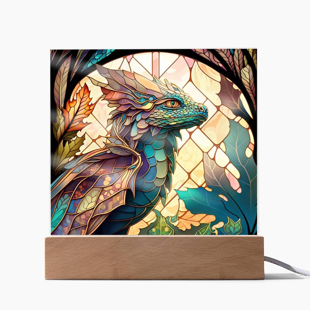 Dragon Faux Stained Glass Square Acrylic Plaque