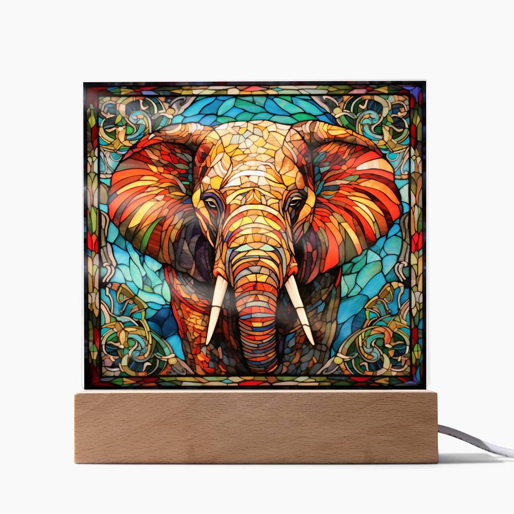 Elephant Sublimation Stained Glass Square Acrylic Plaque