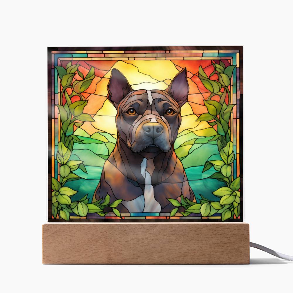 Grey American Pit Bull Terrier Dog Acrylic  Square Plaque, Pet Memorial