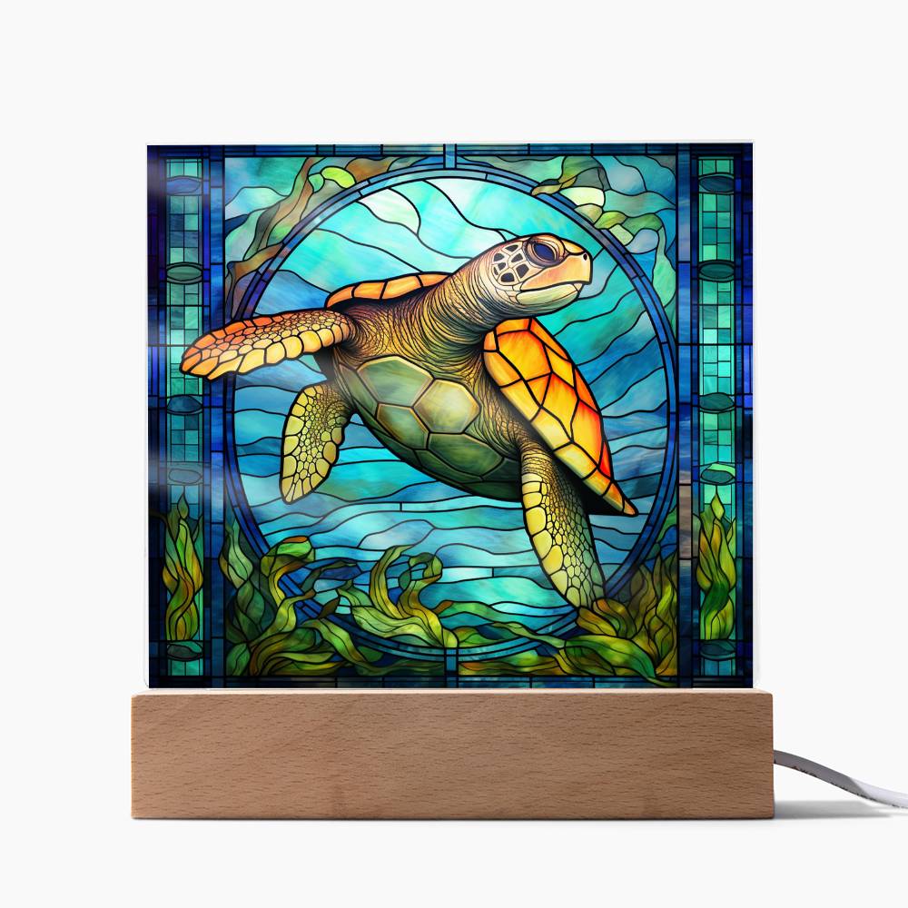 Sea Turtle Sublimation Stained Glass Square Acrylic Plaque