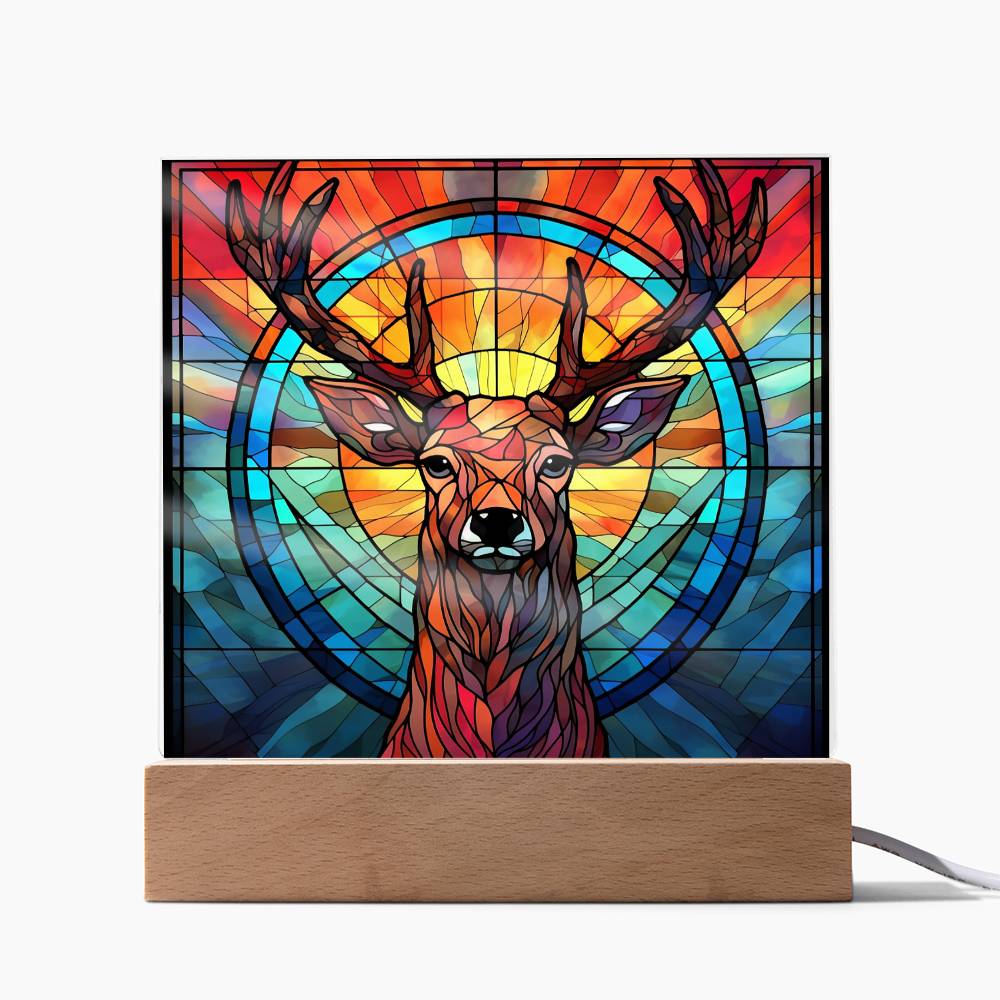 Buck Deer Sublimation Stained Glass Square Acrylic Plaque