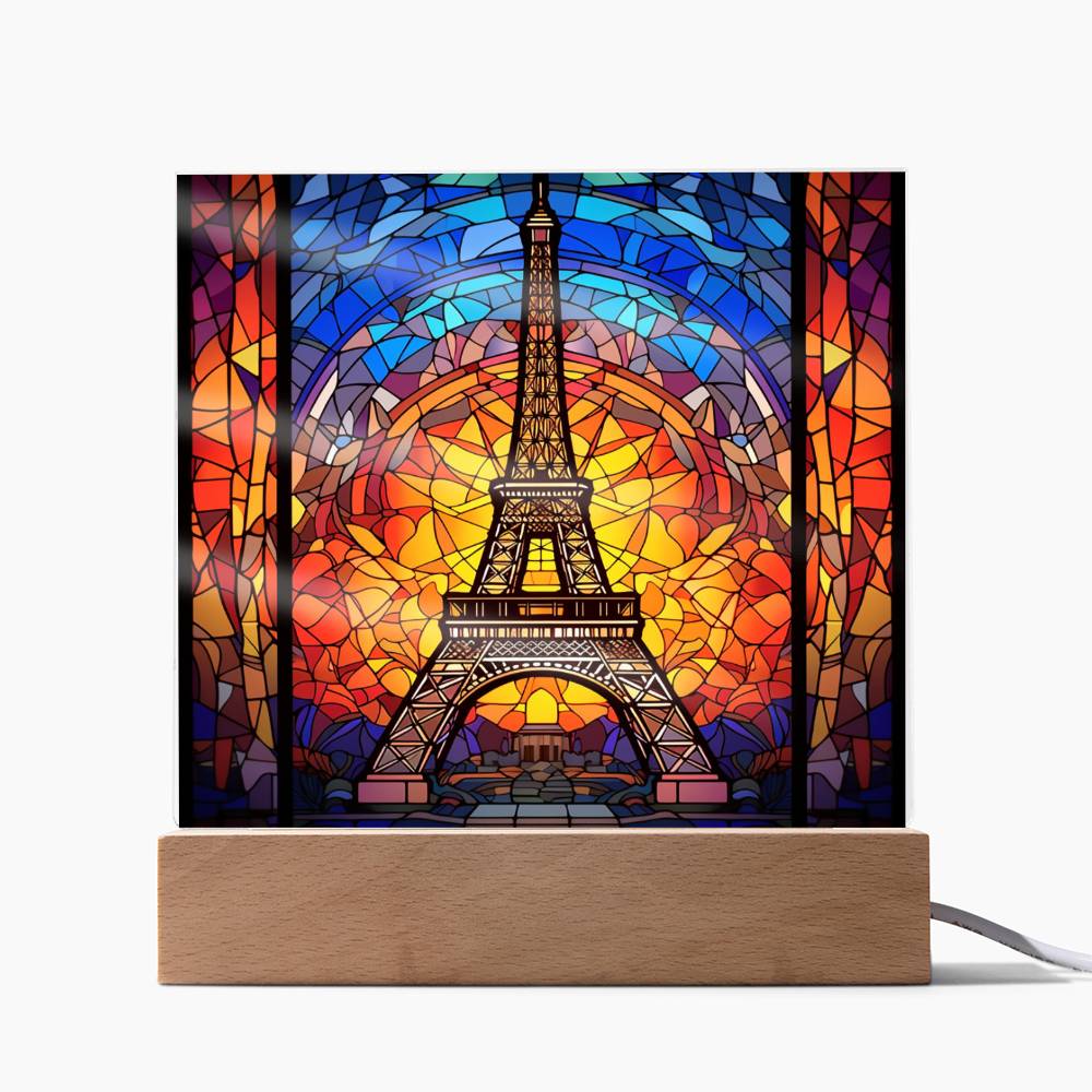 Eiffel Tower Faux Stained Glass Square Acrylic Plaque