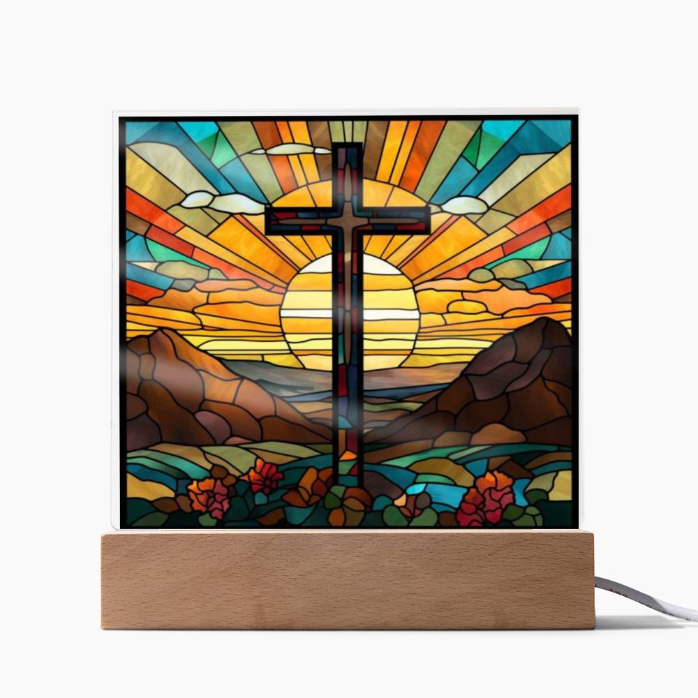 Stained Glass Cross Square Acrylic Plaque