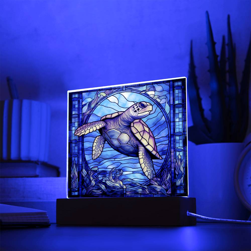 Sea Turtle Sublimation Stained Glass Square Acrylic Plaque