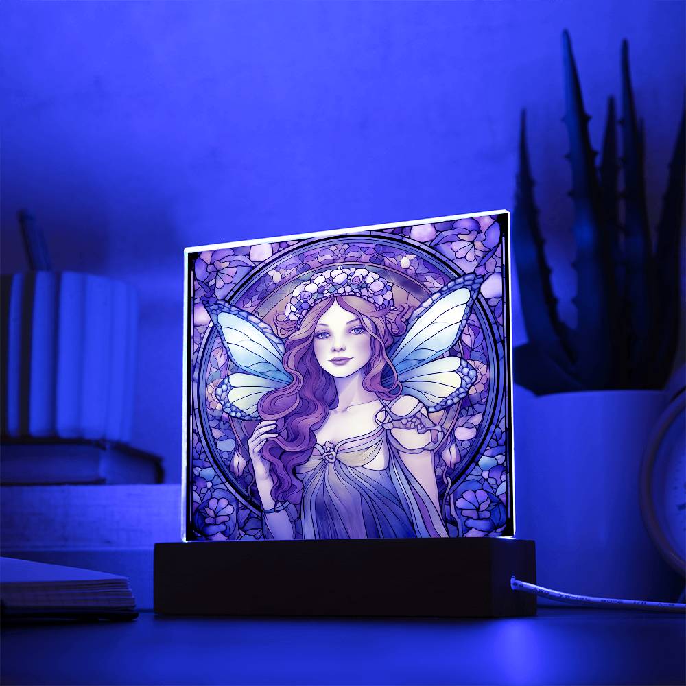 Fairy Sublimation Stained Glass Square Acrylic Plaque