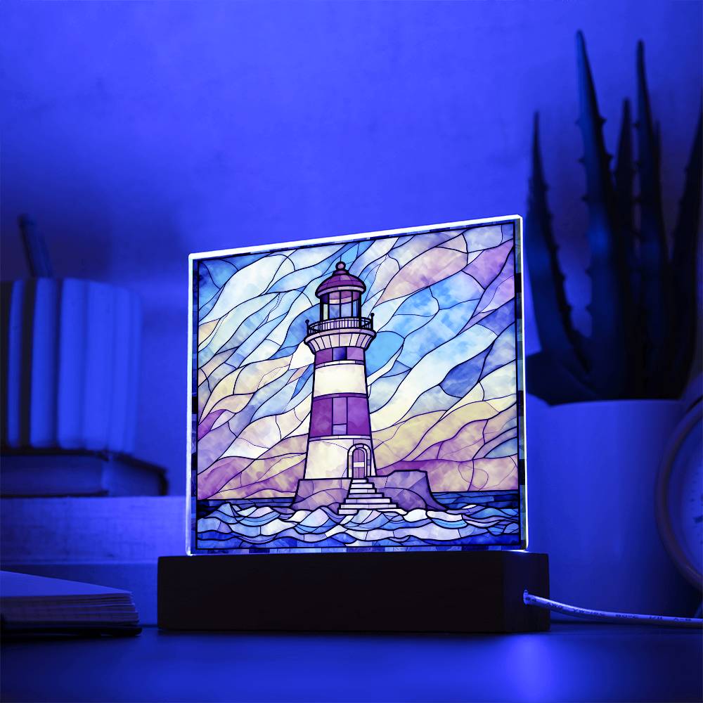 Lighthouse Sublimation Stained Glass Square Acrylic Plaque