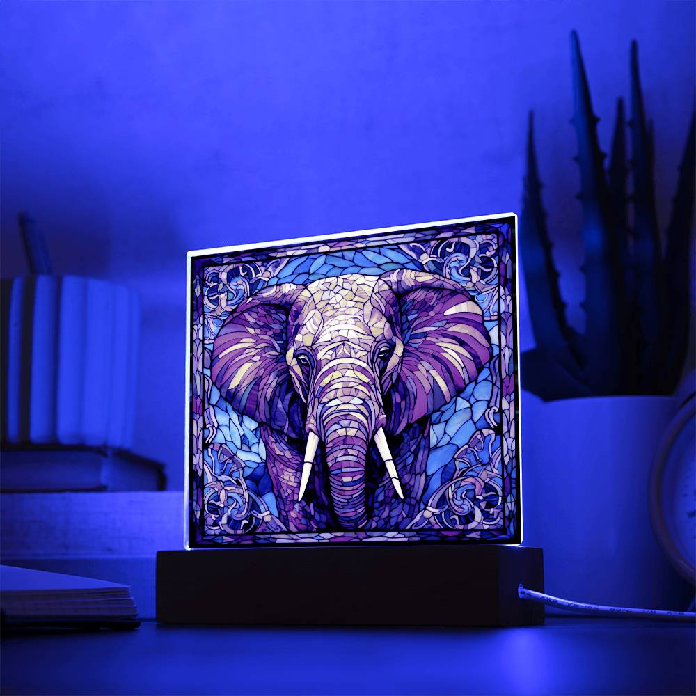 Elephant Sublimation Stained Glass Square Acrylic Plaque