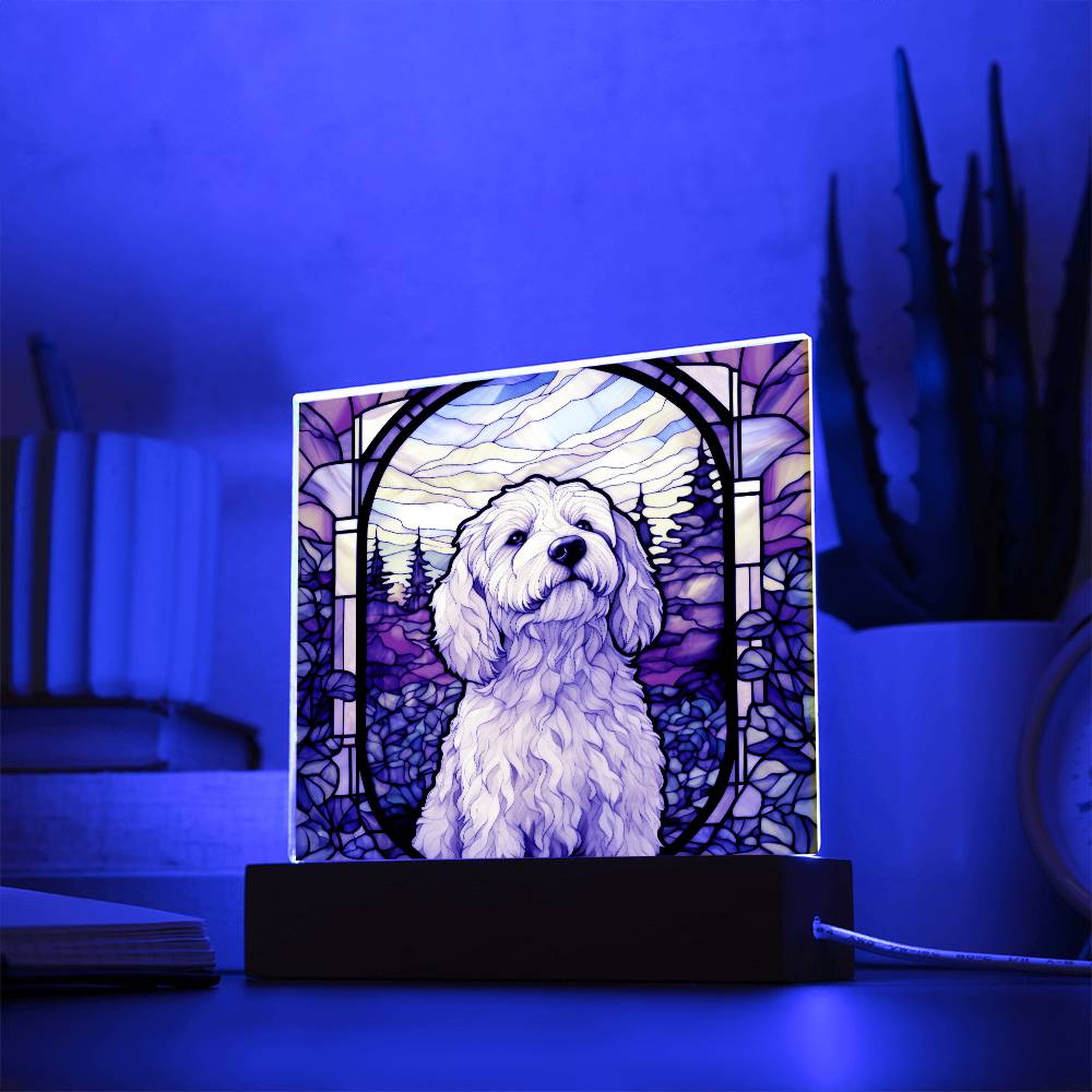 White Labradoodle Dog Acrylic  Square Plaque, Pet Memorial