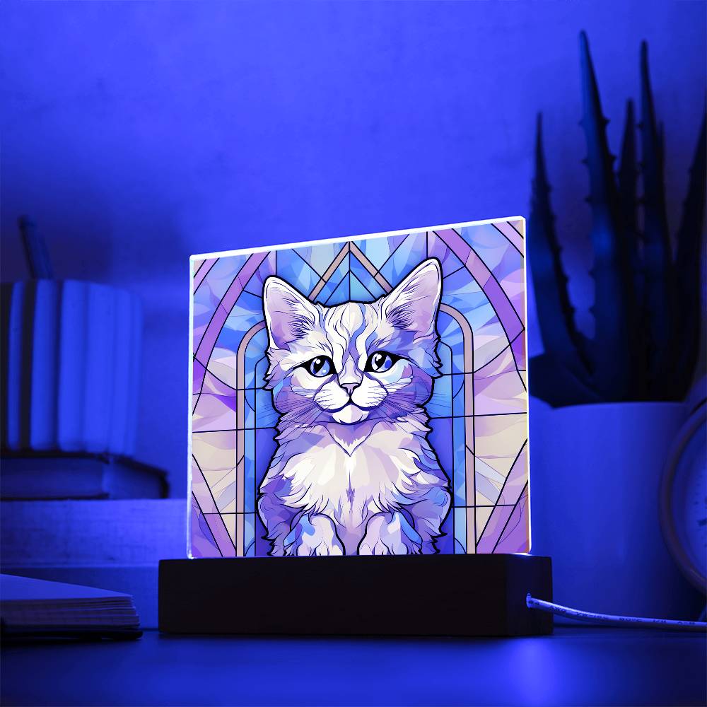 Kitty Cat Sublimation Stained Glass Square Acrylic Plaque