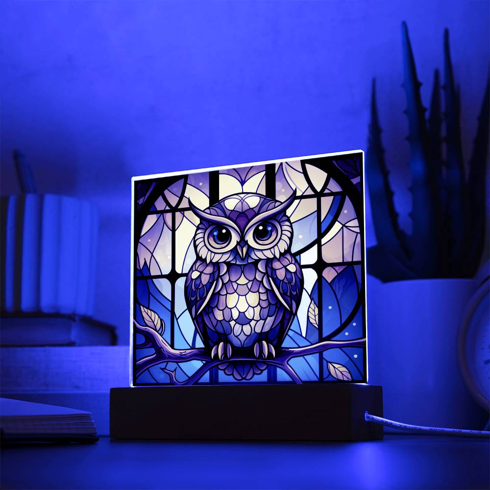 OWL Stained Glass Sublimation Square Acrylic Plaque