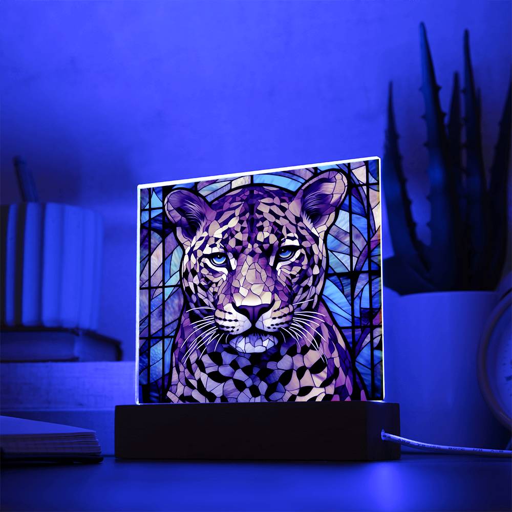 Leopard Faux Stained Glass Square Acrylic Plaque