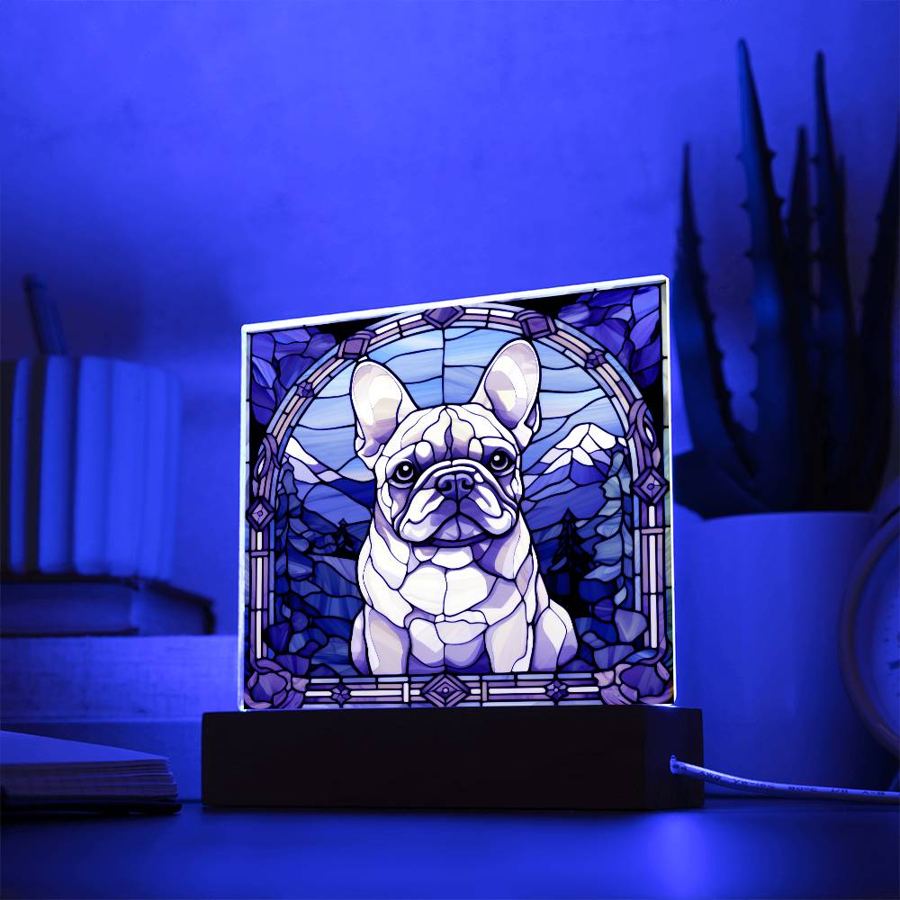 White French Bulldog Dog Acrylic  Square Plaque, Pet Memorial