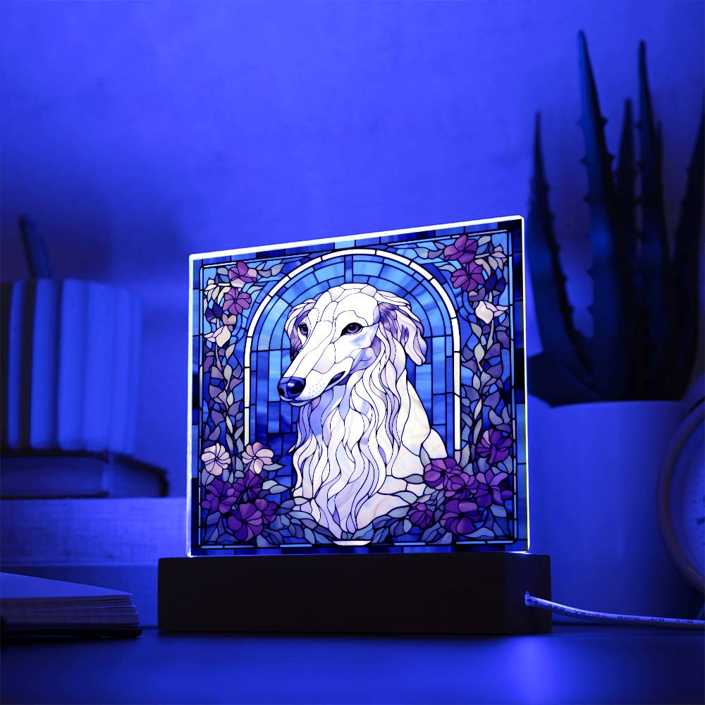 White Borzoi Dog Acrylic  Square Plaque, Pet Memorial