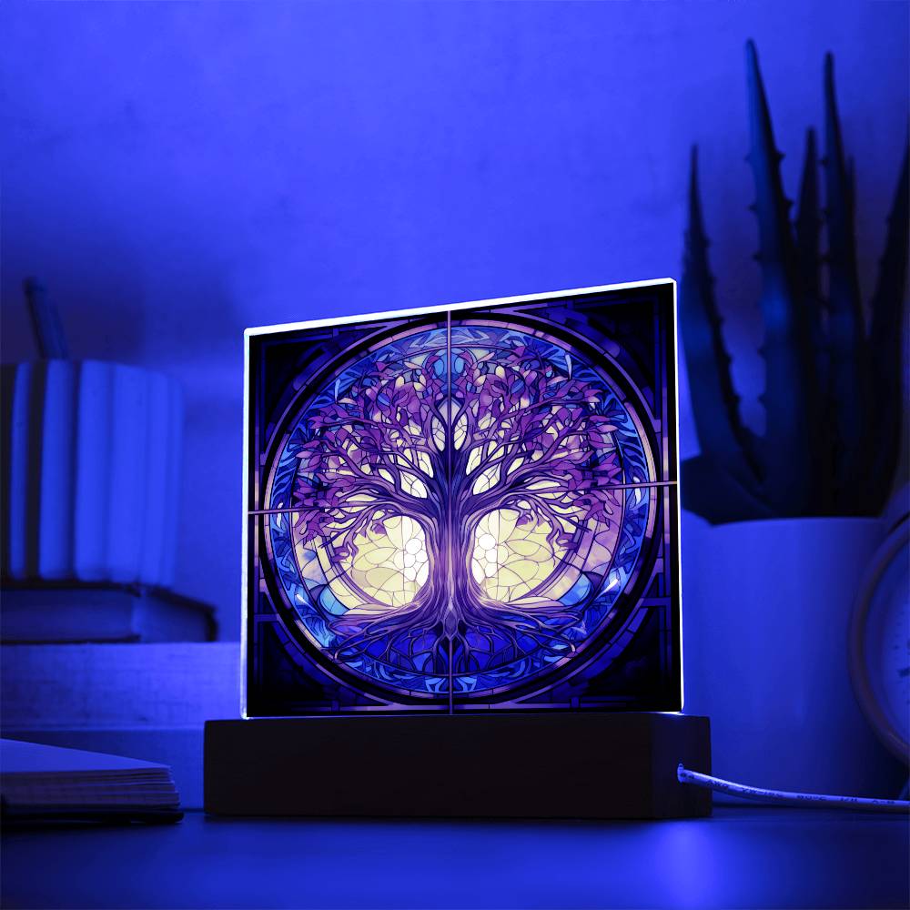 Tree of Life Stained Glass Sublimation Square Acrylic Plaque