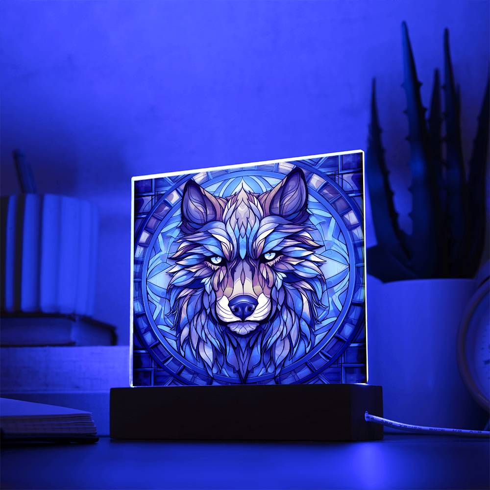 Wolf Sublimation Stained Glass Square Acrylic Plaque