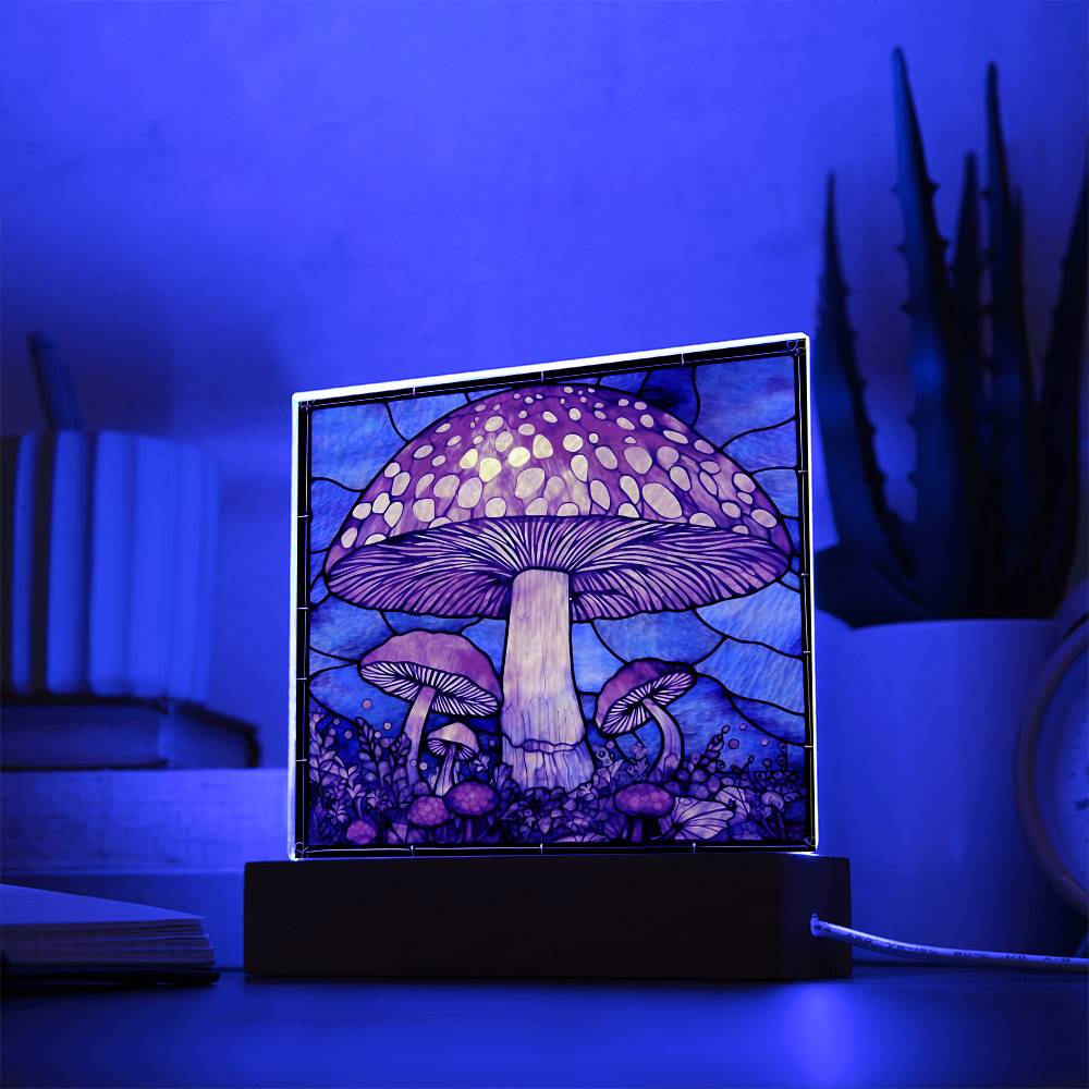 Mushroom Stained Glass Sublimation Square Acrylic Plaque