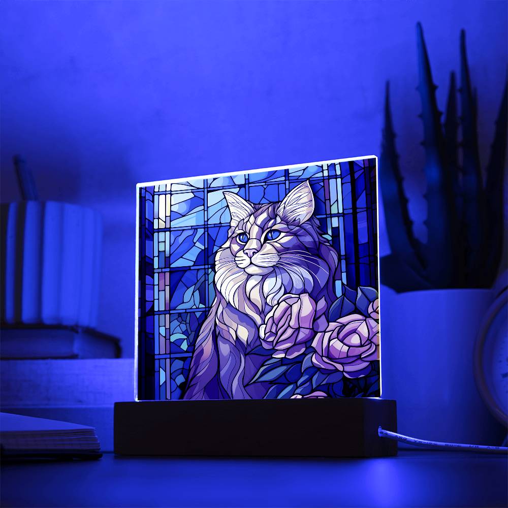 Cat Sublimation Stained Glass Square Acrylic Plaque