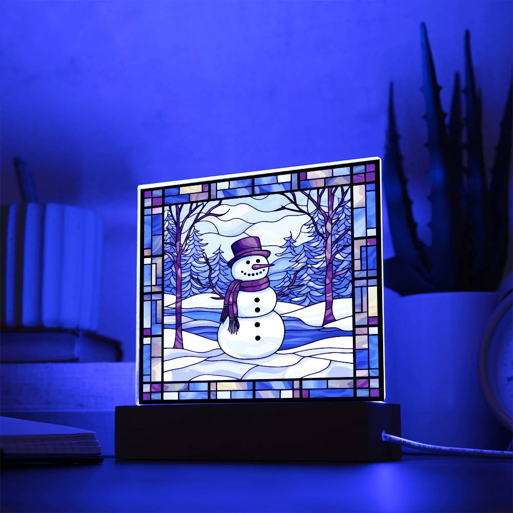 square-stained-glass-snowman (7) Sublimation Stained Glass Square Acrylic Plaque