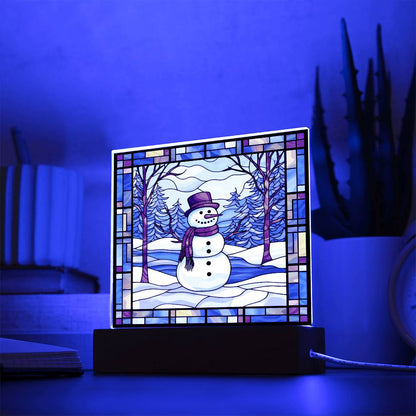 square-stained-glass-snowman (7) Sublimation Stained Glass Square Acrylic Plaque