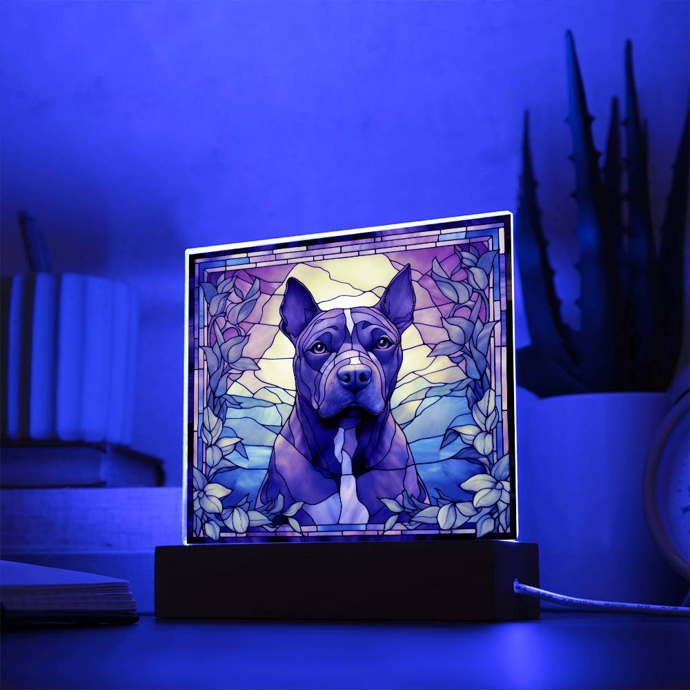 Grey American Pit Bull Terrier Dog Acrylic  Square Plaque, Pet Memorial