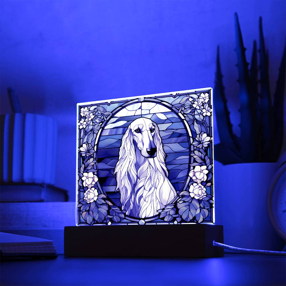 White Afghan Hound Dog Acrylic  Square Plaque, Pet Memorial