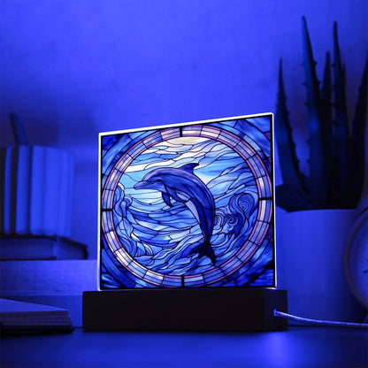 Dolphin Sublimation Stained Glass Square Acrylic Plaque