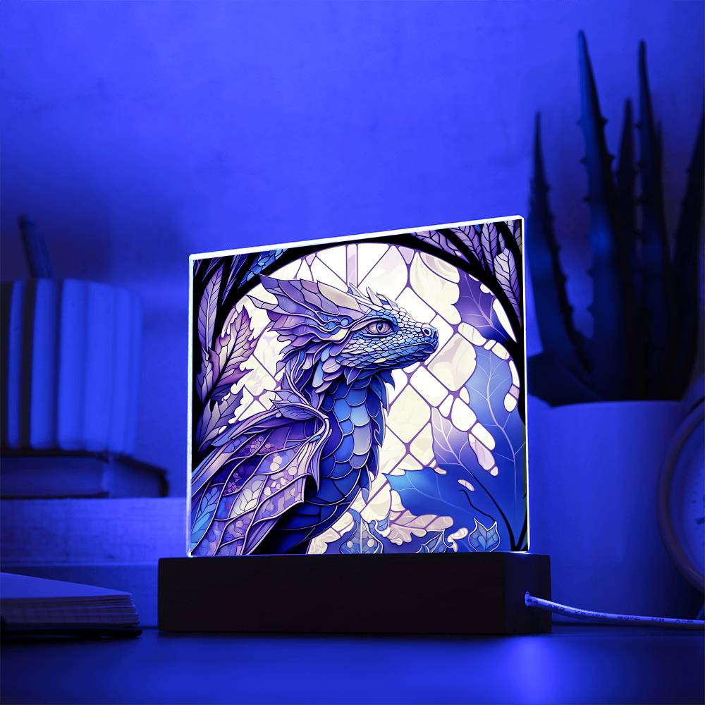 Dragon Faux Stained Glass Square Acrylic Plaque