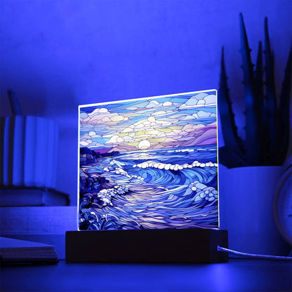 Sunset Waves on the Beach Stained Glass Sublimation Square Acrylic Plaque