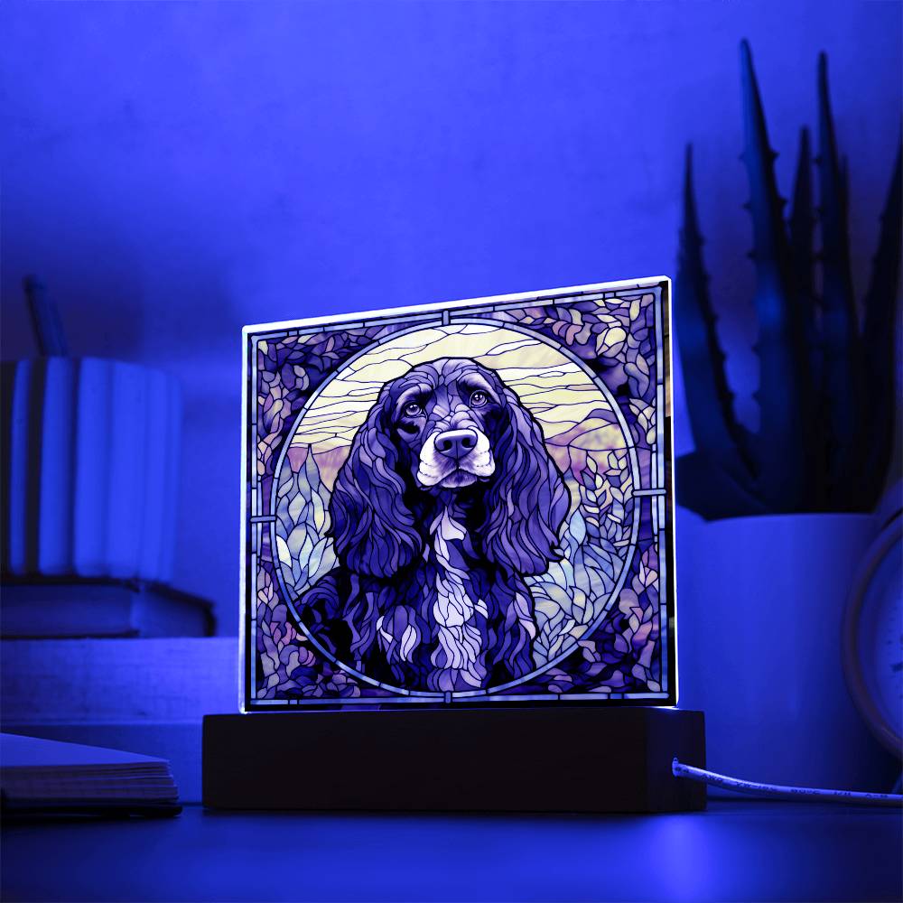 Grey English Cocker Spaniel Dog Acrylic  Square Plaque, Pet Memorial