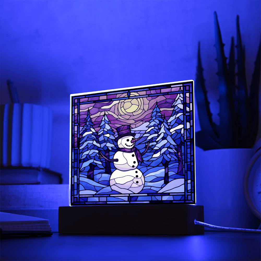 square-stained-glass-snowman (8) Sublimation Stained Glass Square Acrylic Plaque