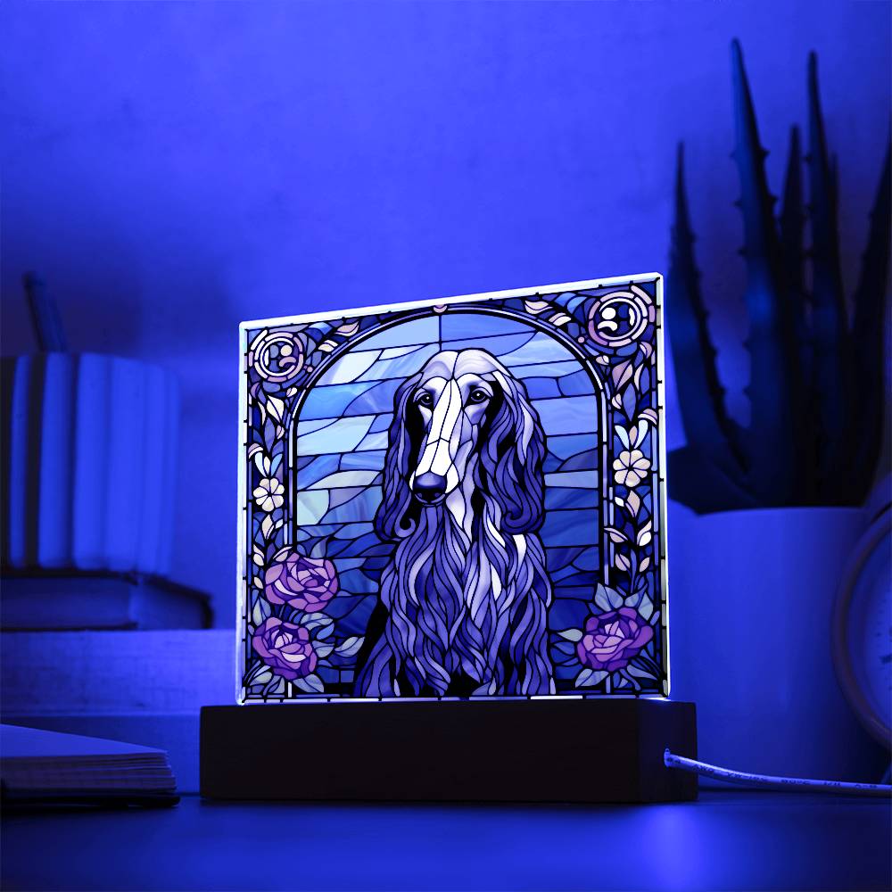 Grey Afghan Hound Dog Acrylic  Square Plaque, Pet Memorial