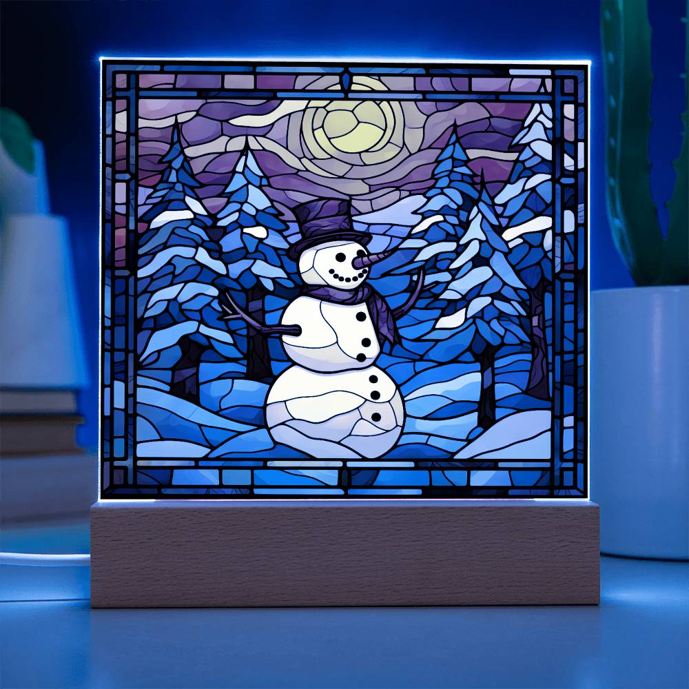 square-stained-glass-snowman (8) Sublimation Stained Glass Square Acrylic Plaque