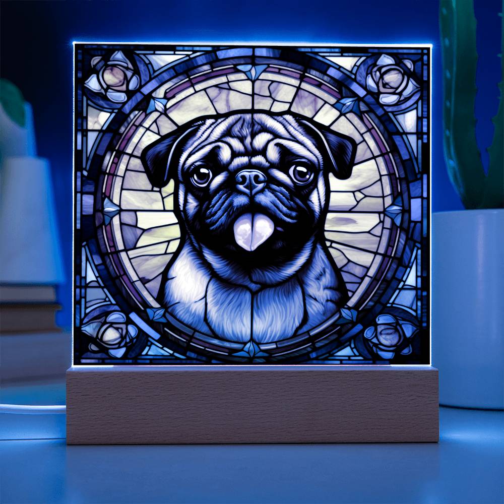 Pug2 Dog Acrylic  Square Plaque, Pet Memorial