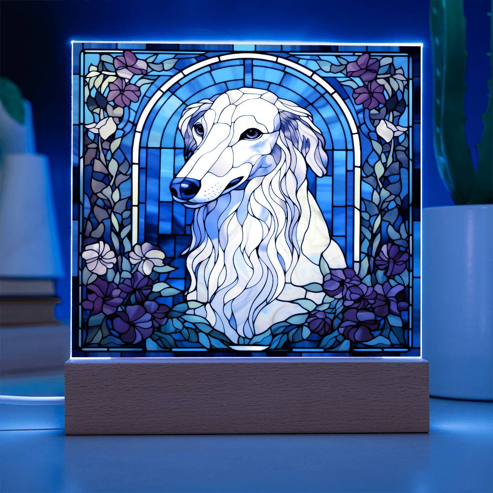 White Borzoi Dog Acrylic  Square Plaque, Pet Memorial