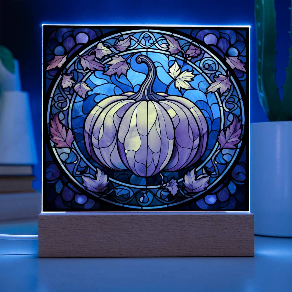 Fall Pumpkin Faux Stained Glass Square Acrylic Plaque