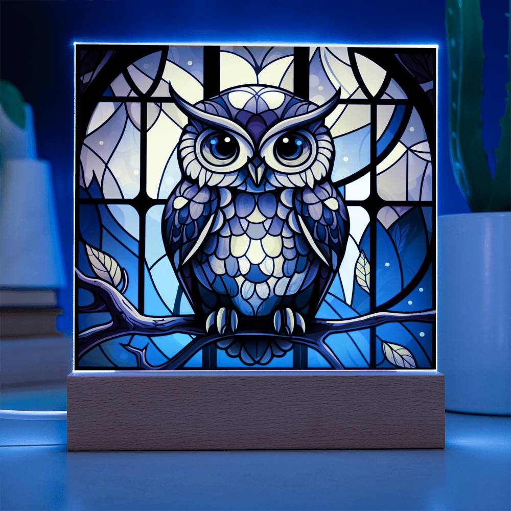 OWL Stained Glass Sublimation Square Acrylic Plaque