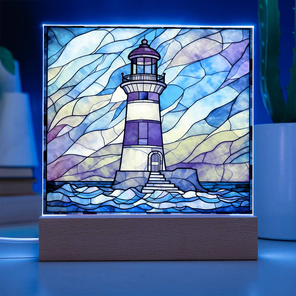 Lighthouse Sublimation Stained Glass Square Acrylic Plaque