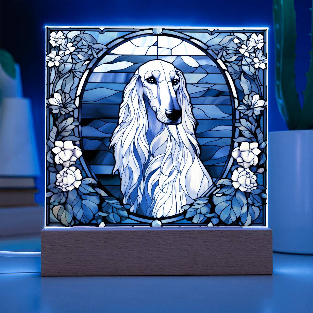 White Afghan Hound Dog Acrylic  Square Plaque, Pet Memorial