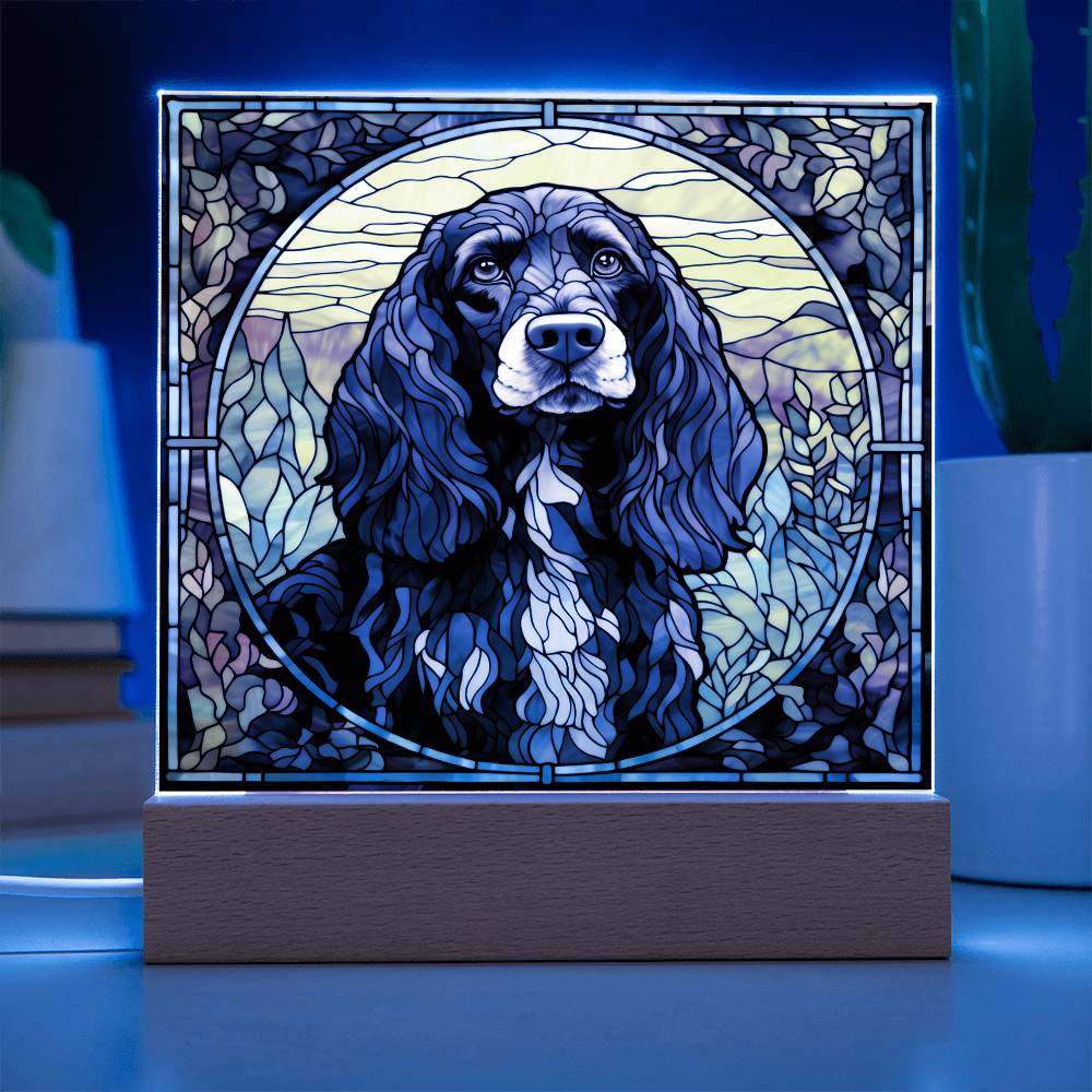 Grey English Cocker Spaniel Dog Acrylic  Square Plaque, Pet Memorial