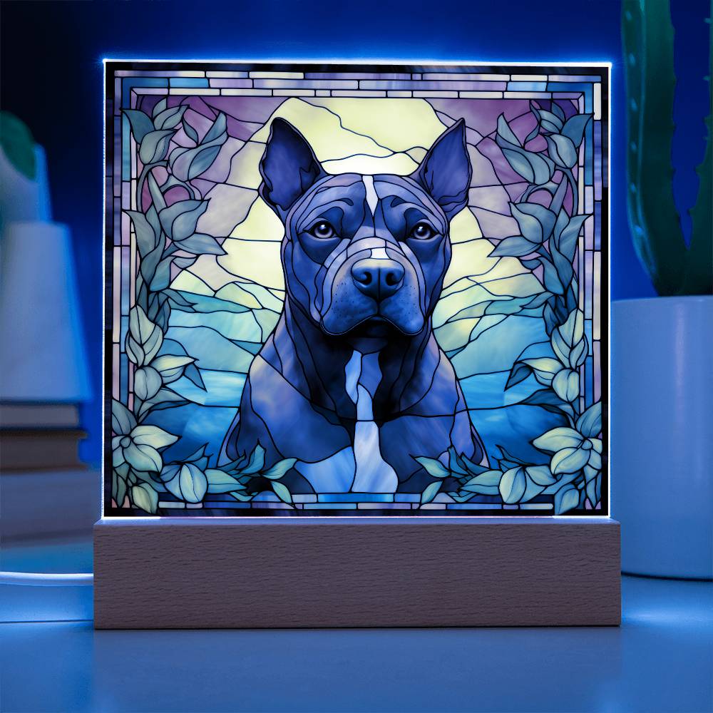 Grey American Pit Bull Terrier Dog Acrylic  Square Plaque, Pet Memorial